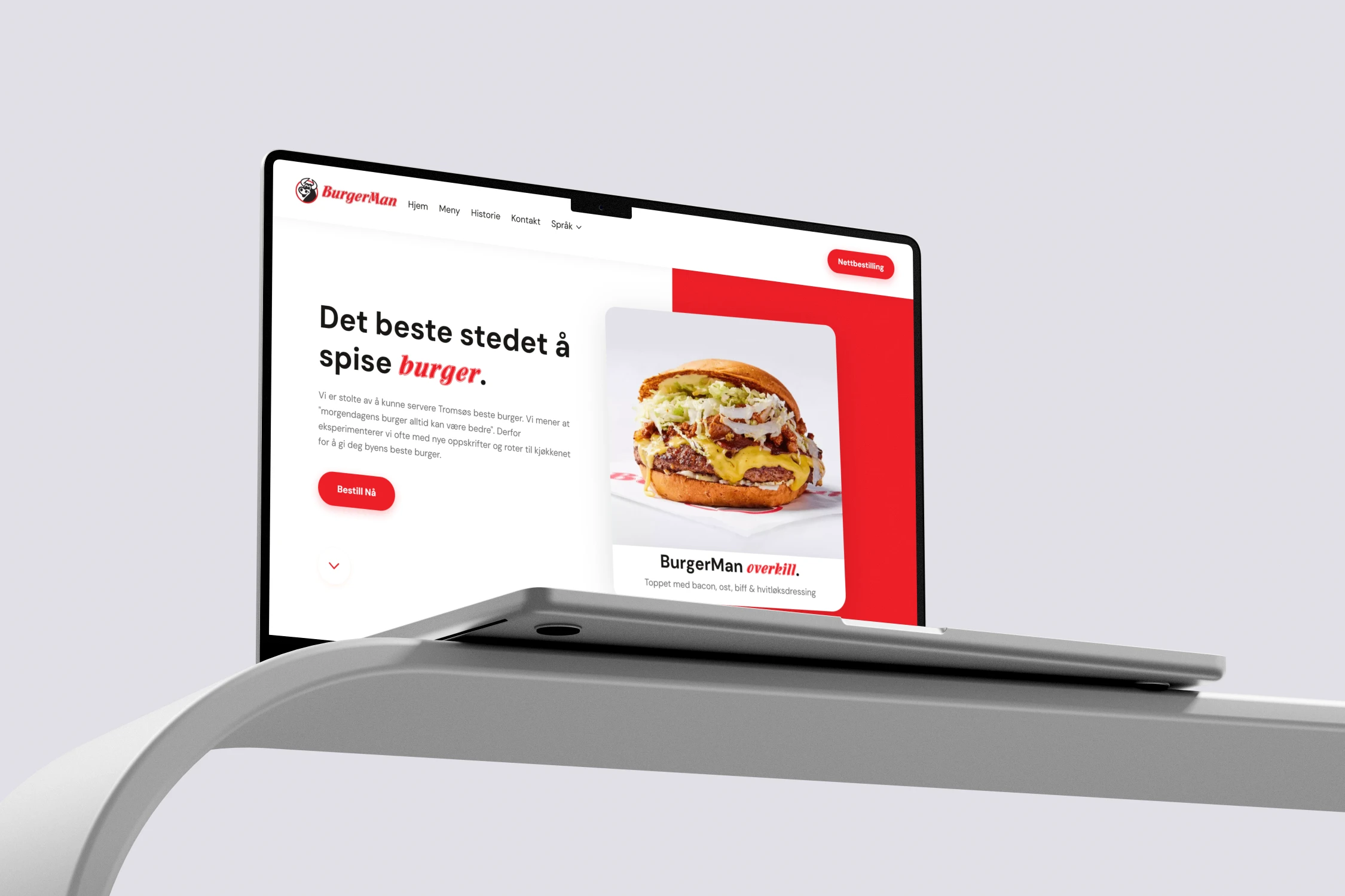 BurgerMan nettside på laptop og mobil
